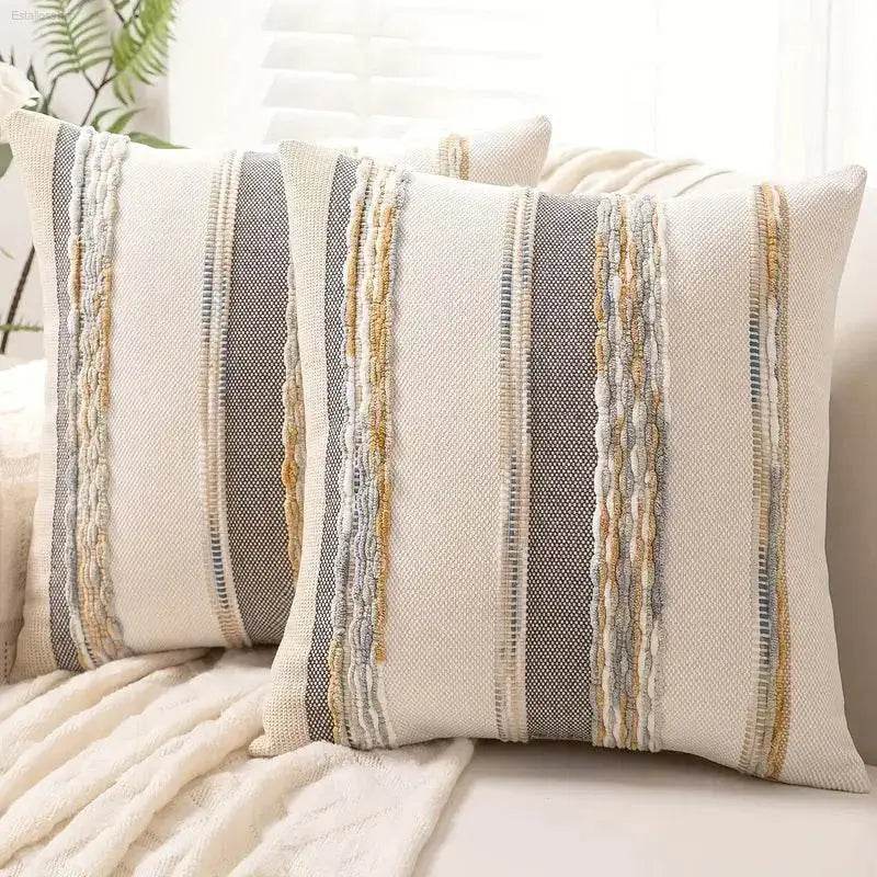 Boho Striped Chenille Throw Pillowcases for Cozy Decor - Estalios