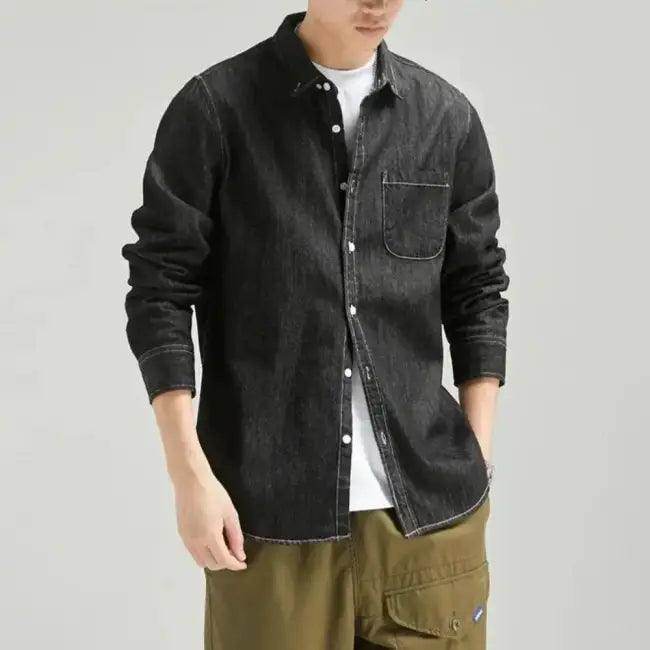 Effortless Style: Brown Leather Backpack & Denim Shirt - Estalios