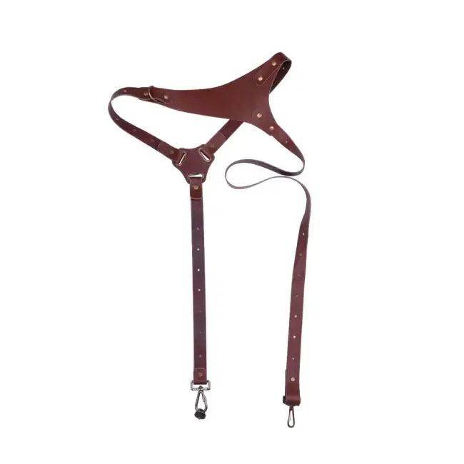 Elevate Your Shots with Bold Brown Leather Harness - Estalios