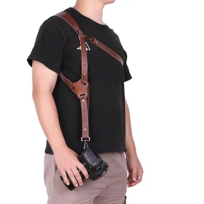 Elevate Your Shots with Bold Brown Leather Harness - Estalios