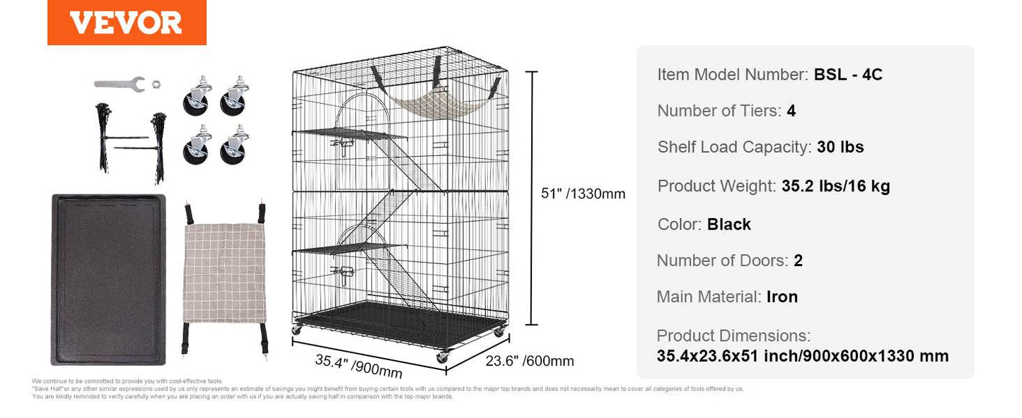 4 Tier Large Cat Playpen for Indoor Exercise and Play - Estalios