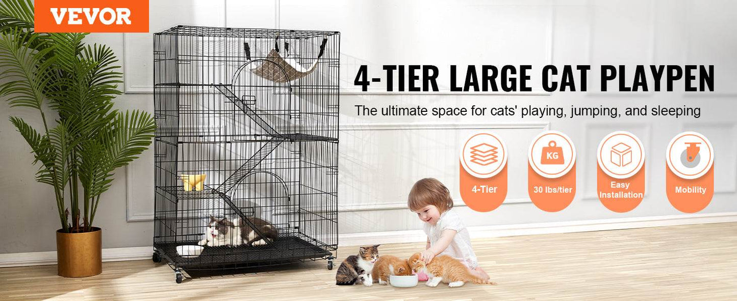 4 Tier Large Cat Playpen for Indoor Exercise and Play - Estalios