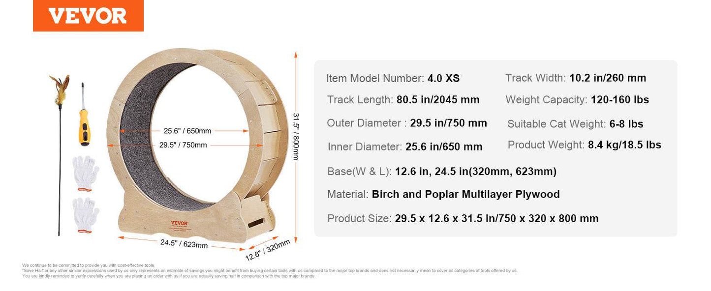 Cat Exercise Wheel Natural Wood Silent Running Treadmill - Estalios