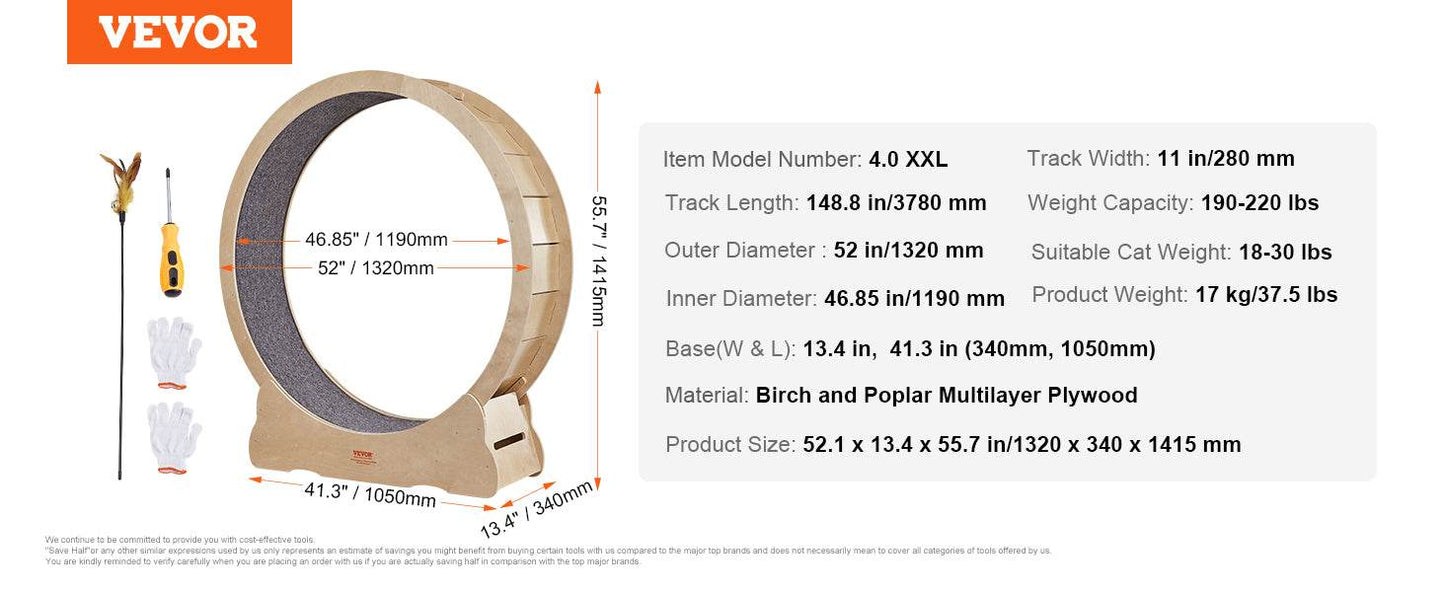 Cat Exercise Wheel Natural Wood Silent Running Treadmill - Estalios