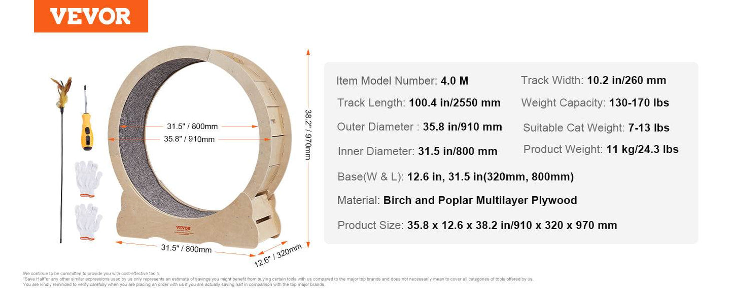 Cat Exercise Wheel Natural Wood Silent Running Treadmill - Estalios
