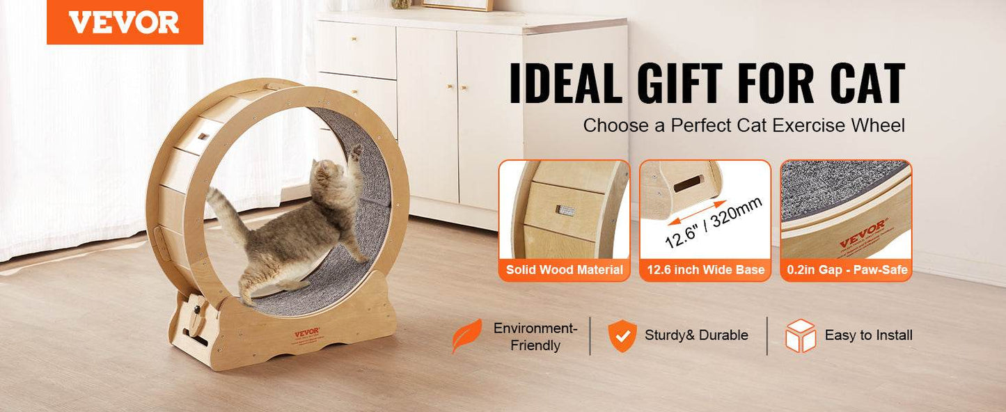 Cat Exercise Wheel Natural Wood Silent Running Treadmill - Estalios