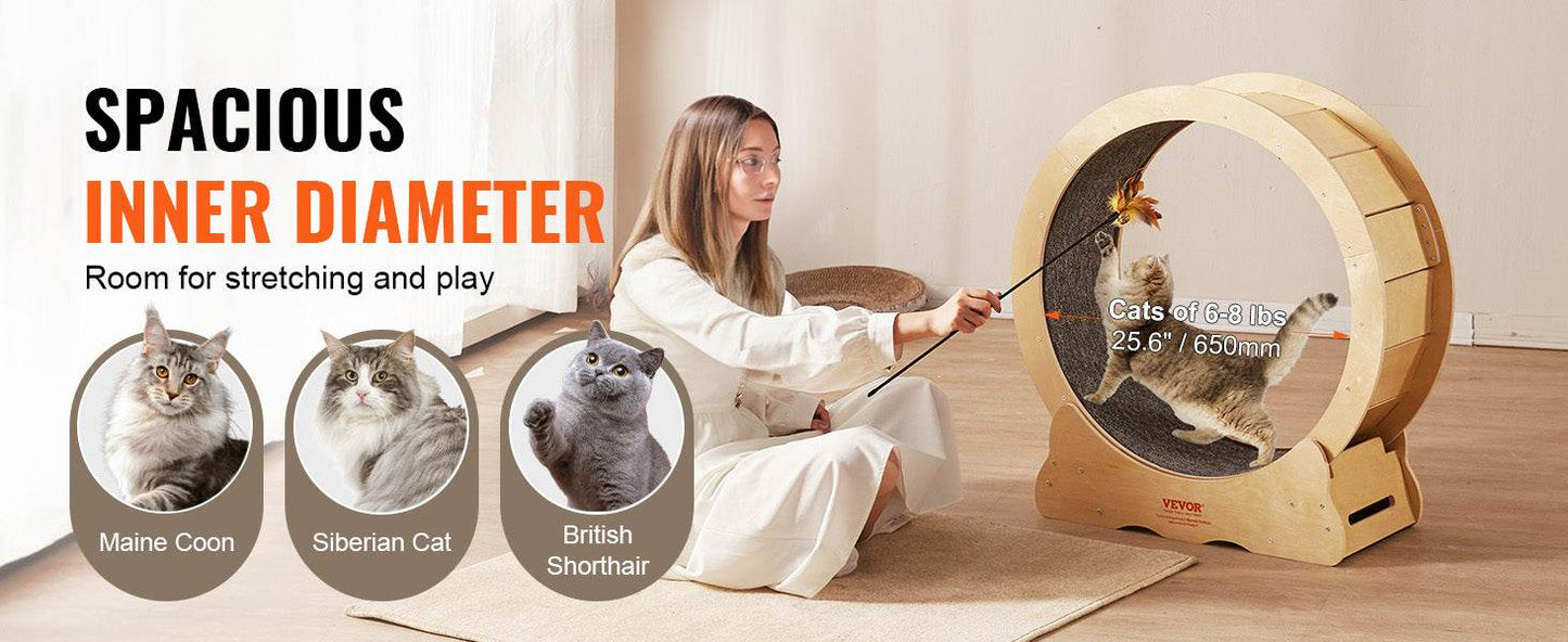 Cat Exercise Wheel Natural Wood Silent Running Treadmill - Estalios