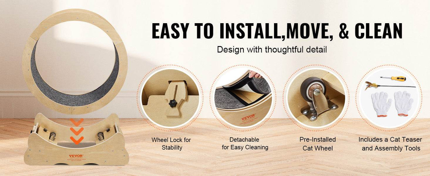 Cat Exercise Wheel Natural Wood Silent Running Treadmill - Estalios