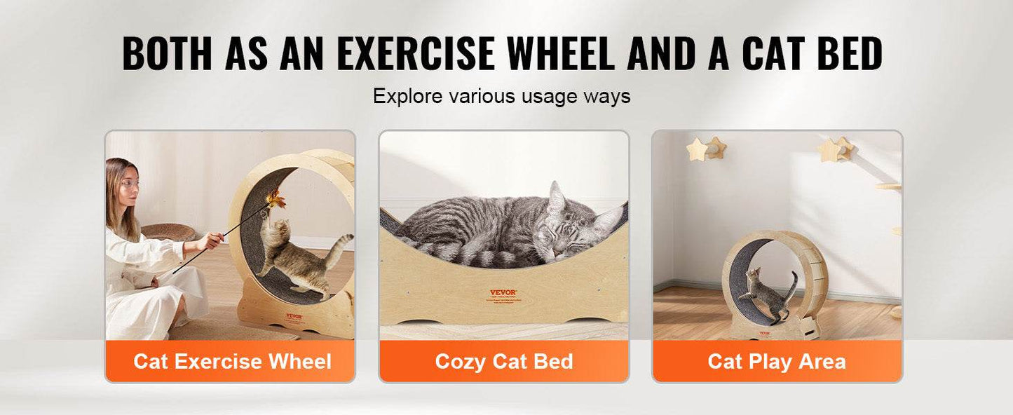 Cat Exercise Wheel Natural Wood Silent Running Treadmill - Estalios