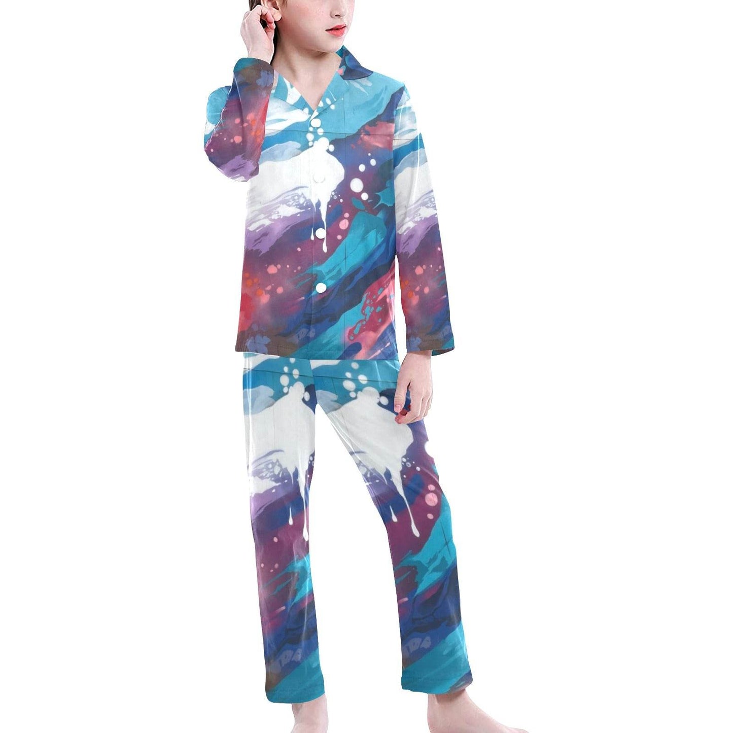Big Girls' V-Neck Long Pajama Set for Comfortable Sleepwear - Estalios