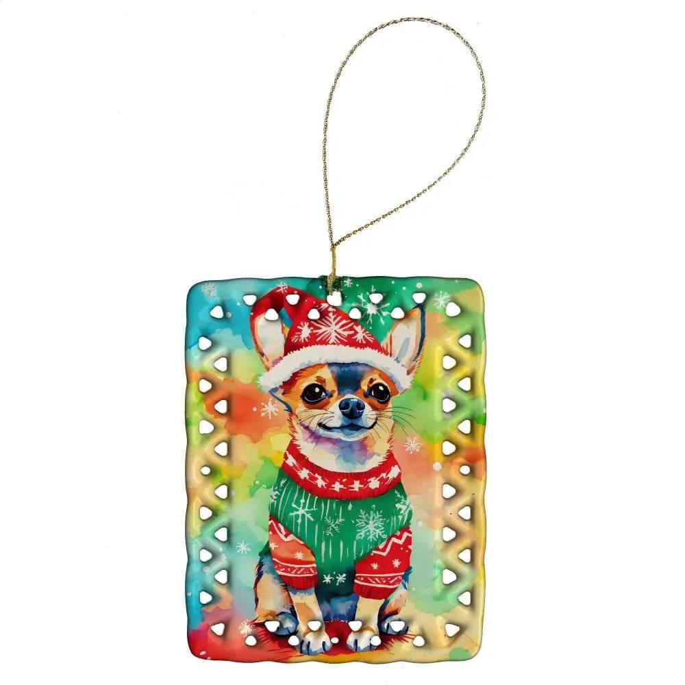 Chihuahua Christmas Porcelain Ornament for Personalized Holiday Cheer - Estalios