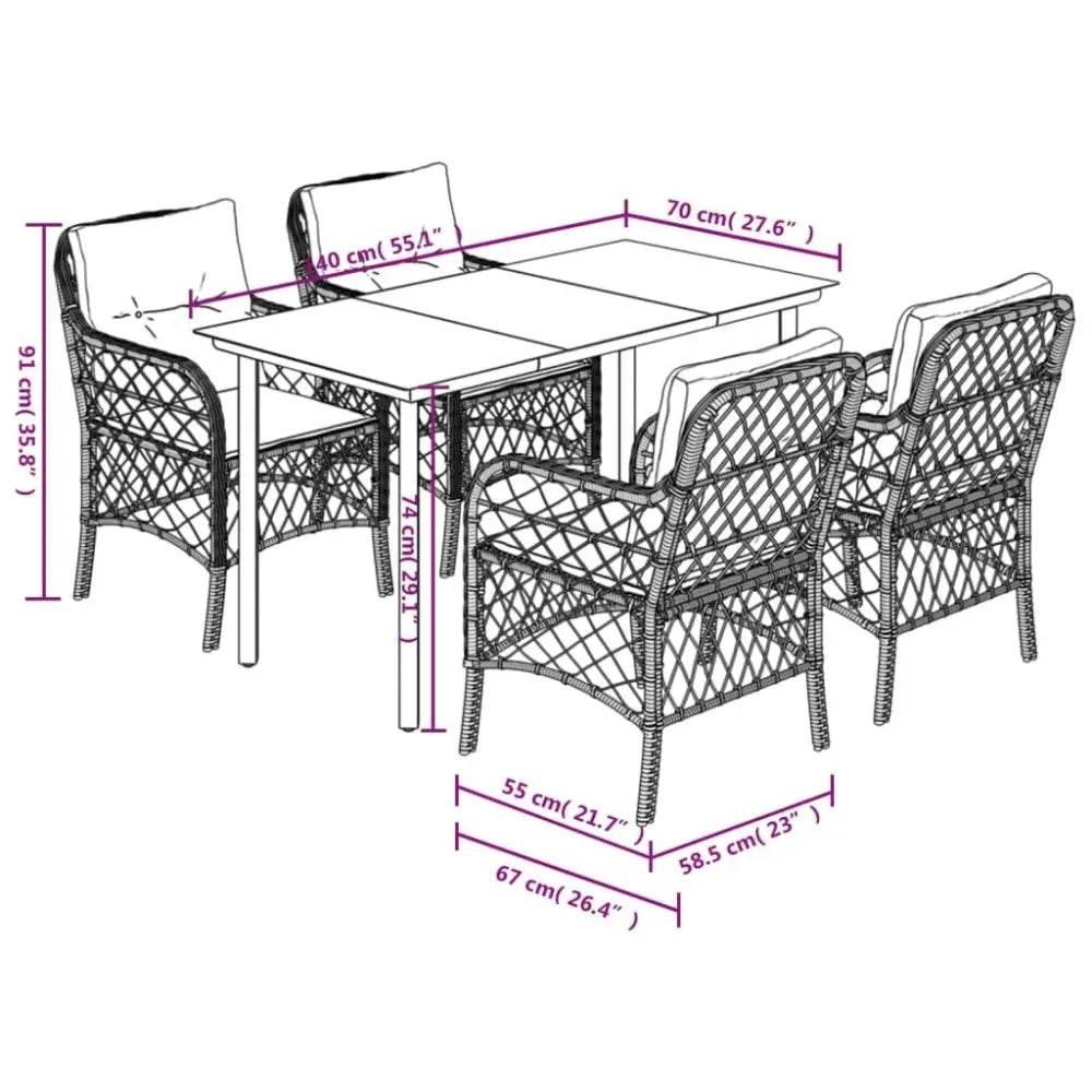 vidaXL Garden Dining Set Black and Cream - Estalios