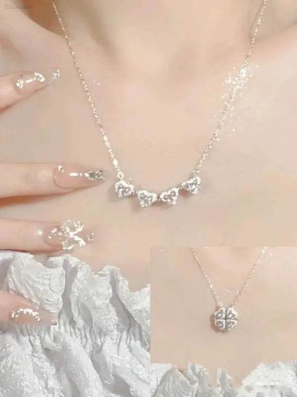 Clover 999 Sterling Silver Necklace for Women Heart Design - Estalios