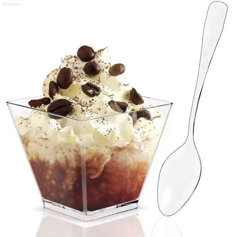 Coffee dessert with spoon.