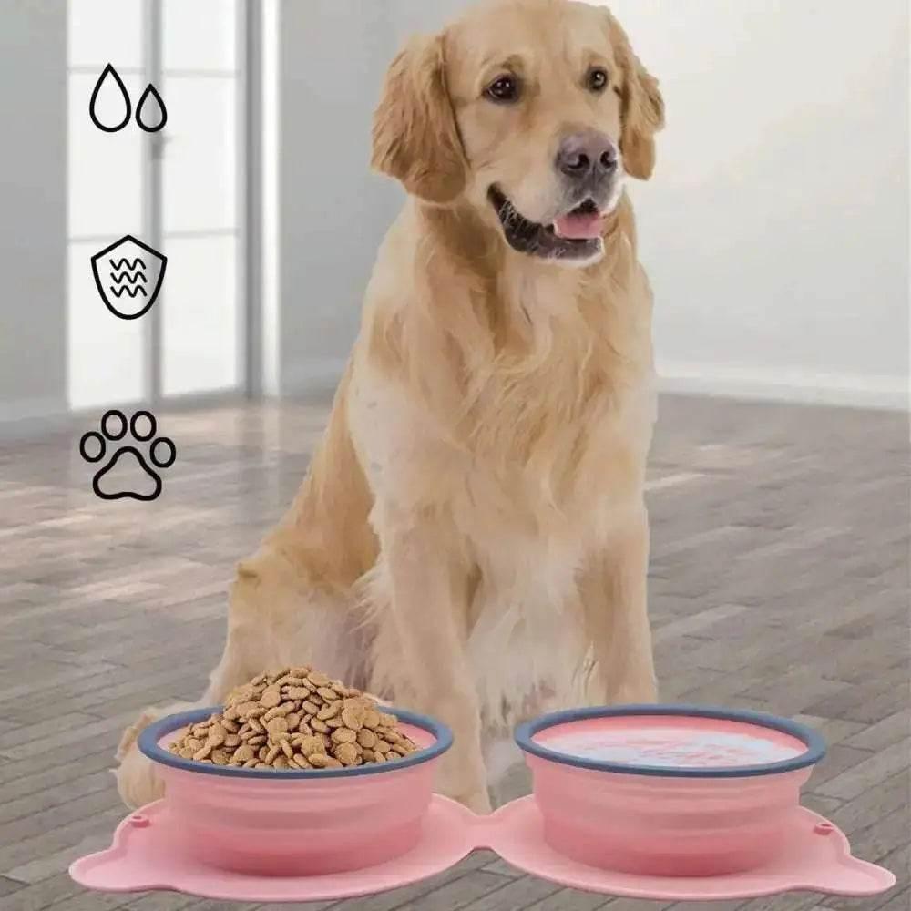 Collapsible Silicone Double Dog Bowl Travel Mat Feeder - Estalios