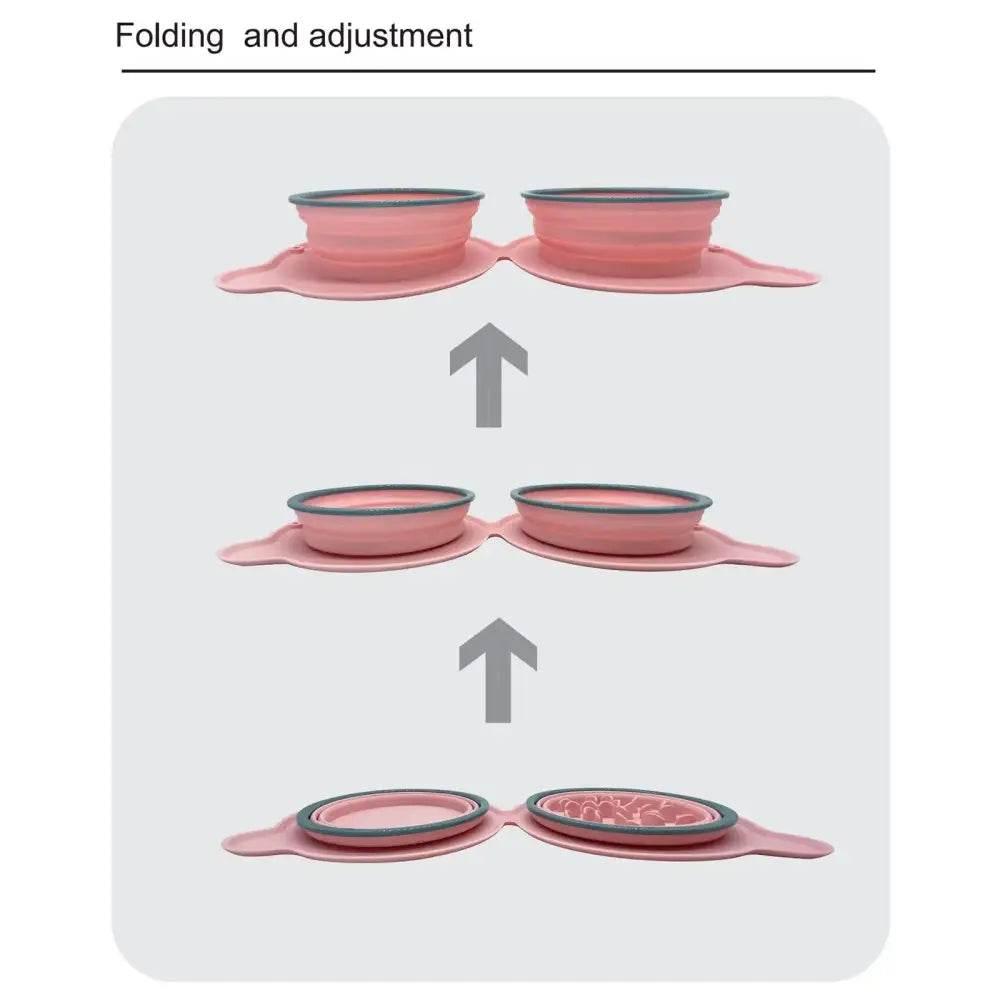 Collapsible Silicone Double Dog Bowl Travel Mat Feeder - Estalios