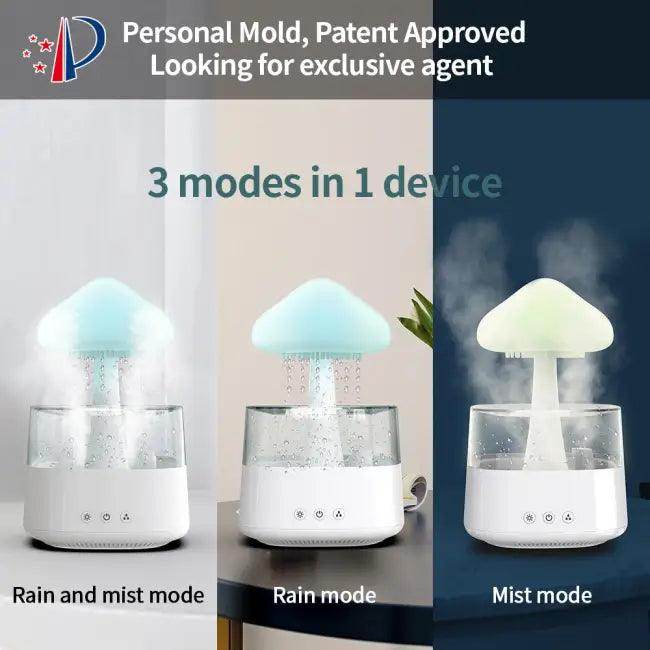 Color-Changing Mushroom Rain Humidifier and Aroma Diffuser for Relaxation - Estalios