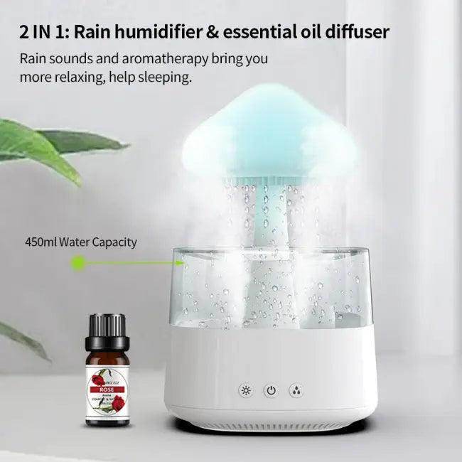 Color-Changing Mushroom Rain Humidifier and Aroma Diffuser for Relaxation - Estalios