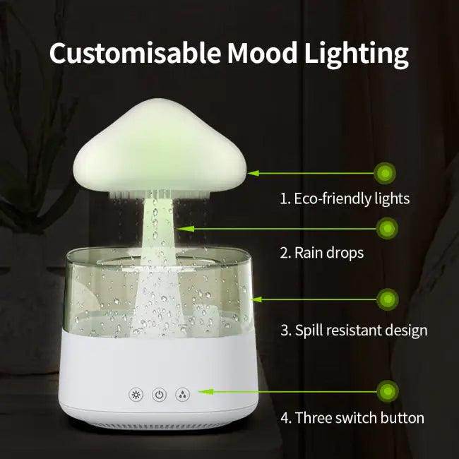 Color-Changing Mushroom Rain Humidifier and Aroma Diffuser for Relaxation - Estalios