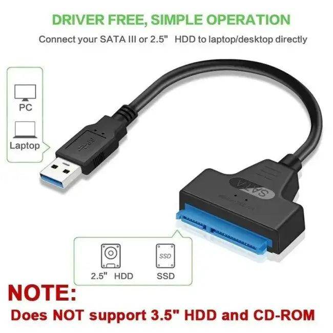 Sleek Black SATA to USB Adapter for Effortless Data Transfer - Estalios