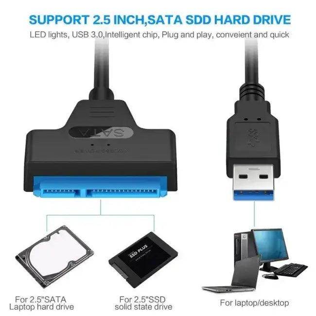 Sleek Black SATA to USB Adapter for Effortless Data Transfer - Estalios