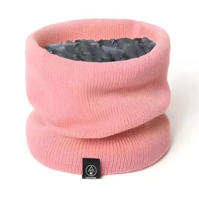 Cozy Fleece-Lined Knitted Scarf for Women in Gray and Pink - Estalios