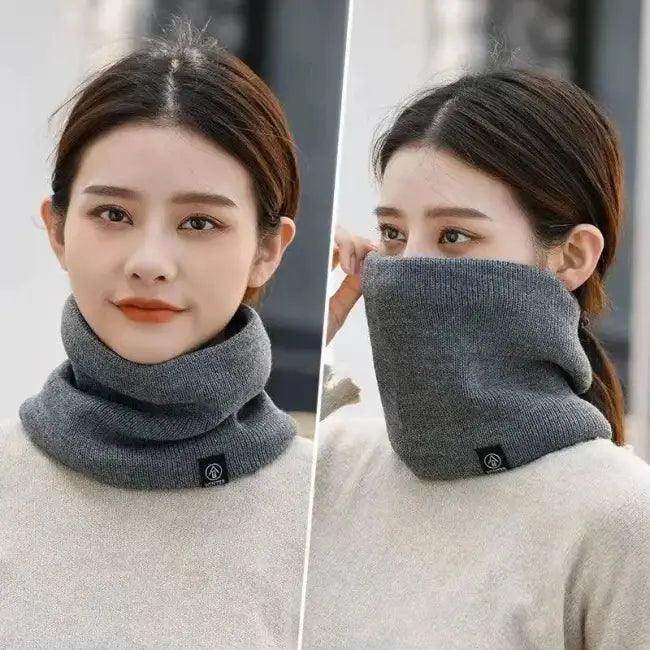 Cozy Fleece-Lined Knitted Scarf for Women in Gray and Pink - Estalios