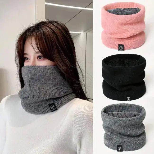 Cozy Fleece-Lined Knitted Scarf for Women in Gray and Pink - Estalios