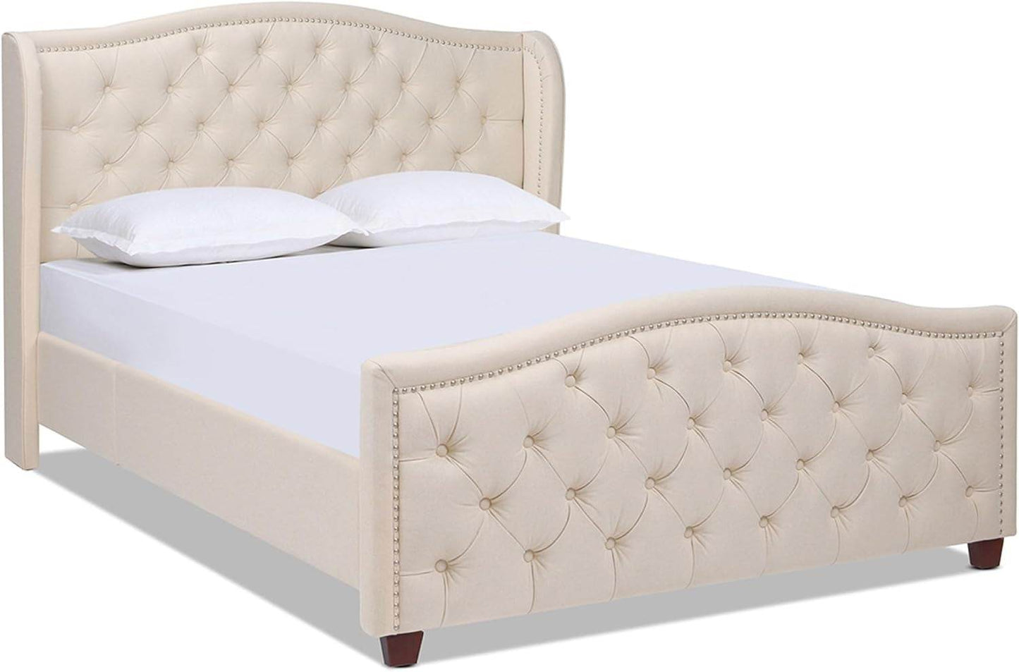 Marcella Upholstered Shelter Headboard Bed Set, Queen Size - Estalios