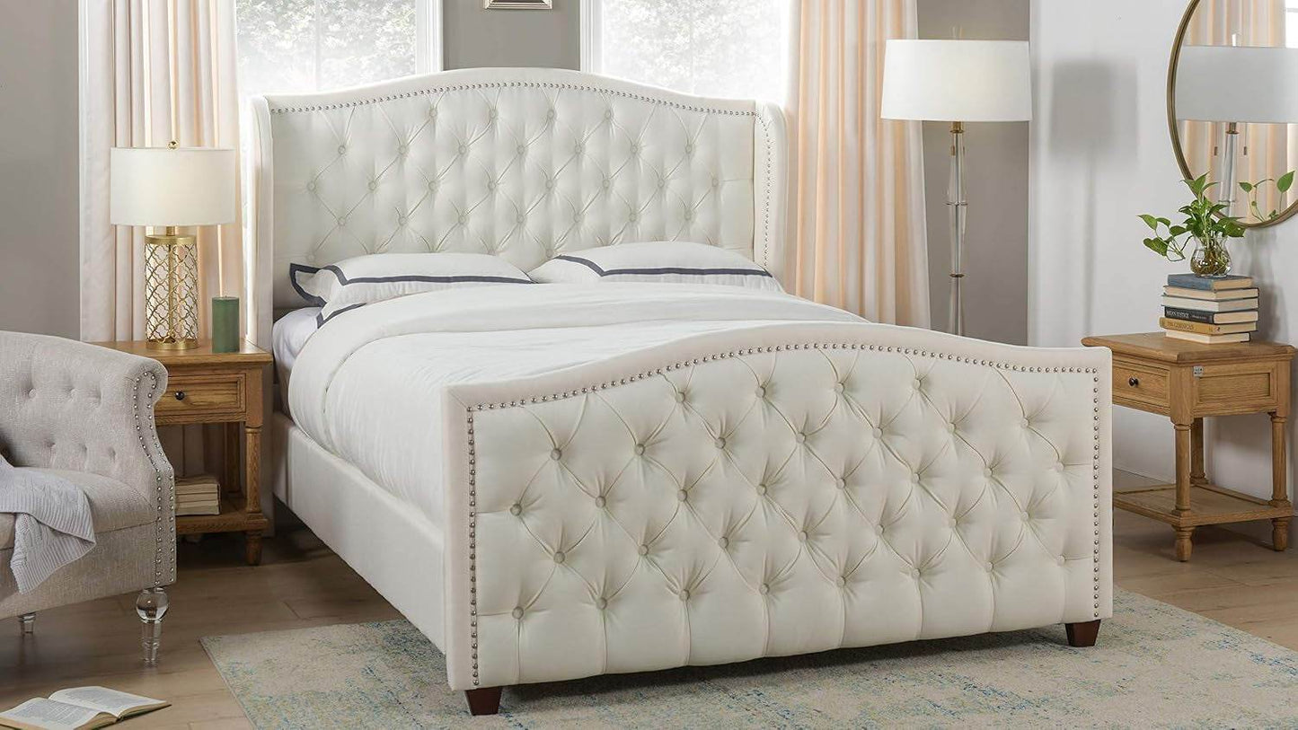Marcella Upholstered Shelter Headboard Bed Set, Queen Size - Estalios