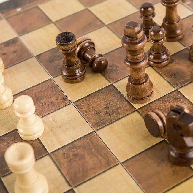 Dark Wooden Chess Set with Checkers for Travel Fun - Estalios