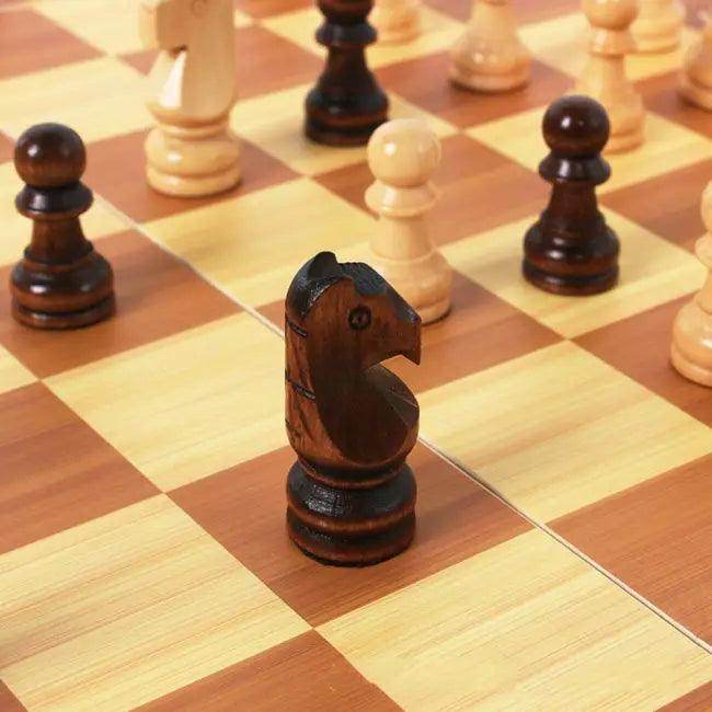 Dark Wooden Chess Set with Checkers for Travel Fun - Estalios