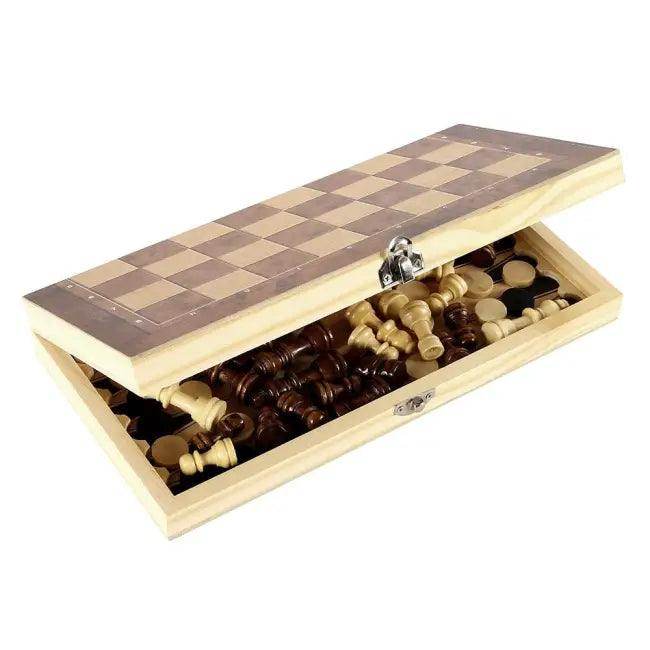 Dark Wooden Chess Set with Checkers for Travel Fun - Estalios