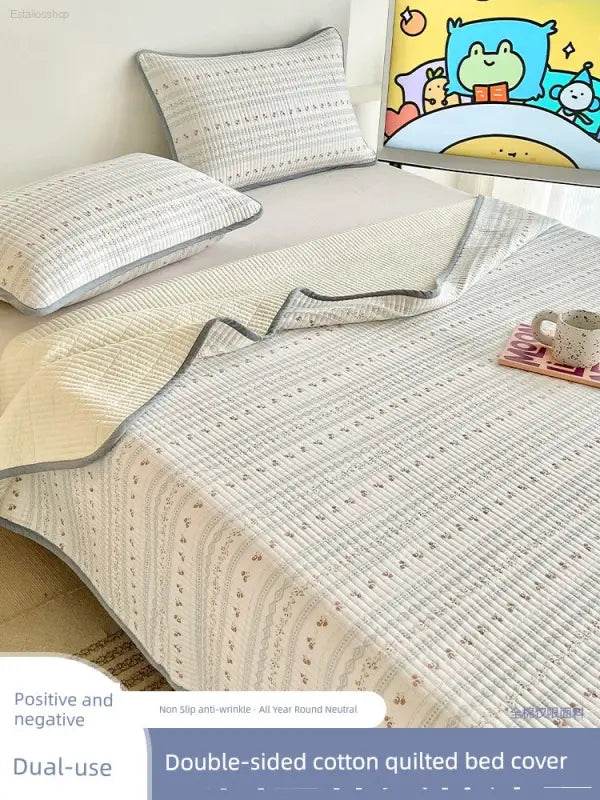 Double-Sided Cotton Bedspread All Year Round Neutral 2025 New Arrival Pure Cotton Dormitory Single Tatami Quilted Bed Sheet Three-Piece Set - Estalios