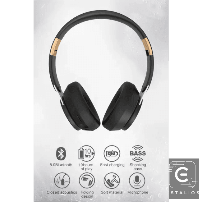 Sleek Black & Gold Over-Ear Wireless Headphones for Ultimate Sound - Estalios