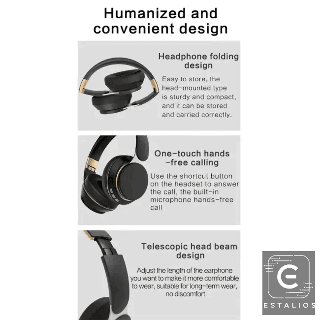 Sleek Black & Gold Over-Ear Wireless Headphones for Ultimate Sound - Estalios