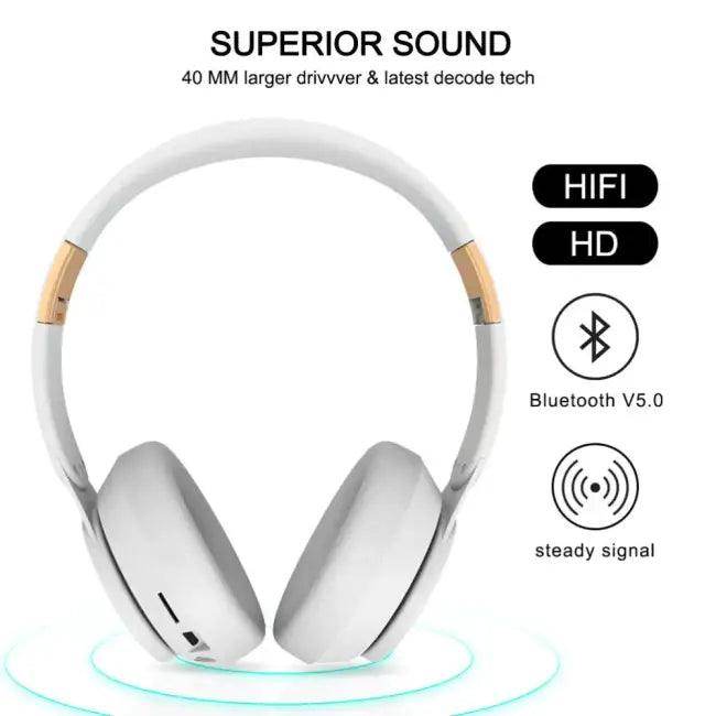 Sleek Black & Gold Over-Ear Wireless Headphones for Ultimate Sound - Estalios