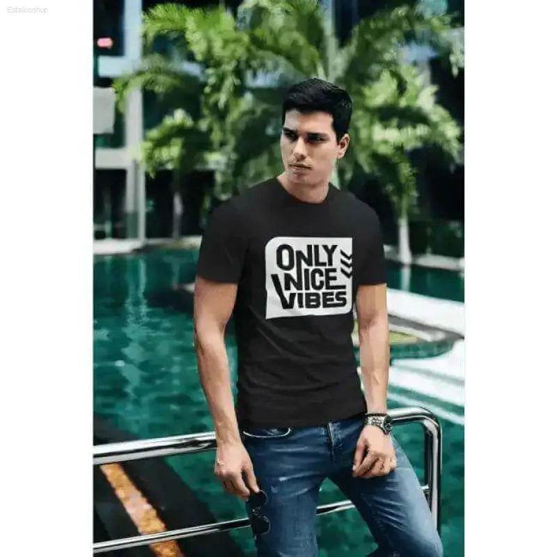 Black t-shirt with white graphic.