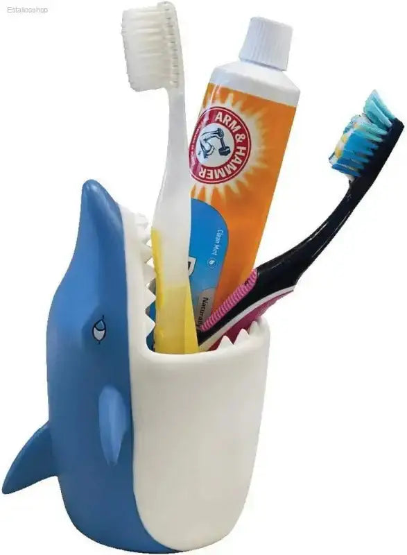 Durable Shark Silicone Kids Toothbrush Holder with Easy - to - Clean Design for Fun Bathroom Organization - EstaliosShop