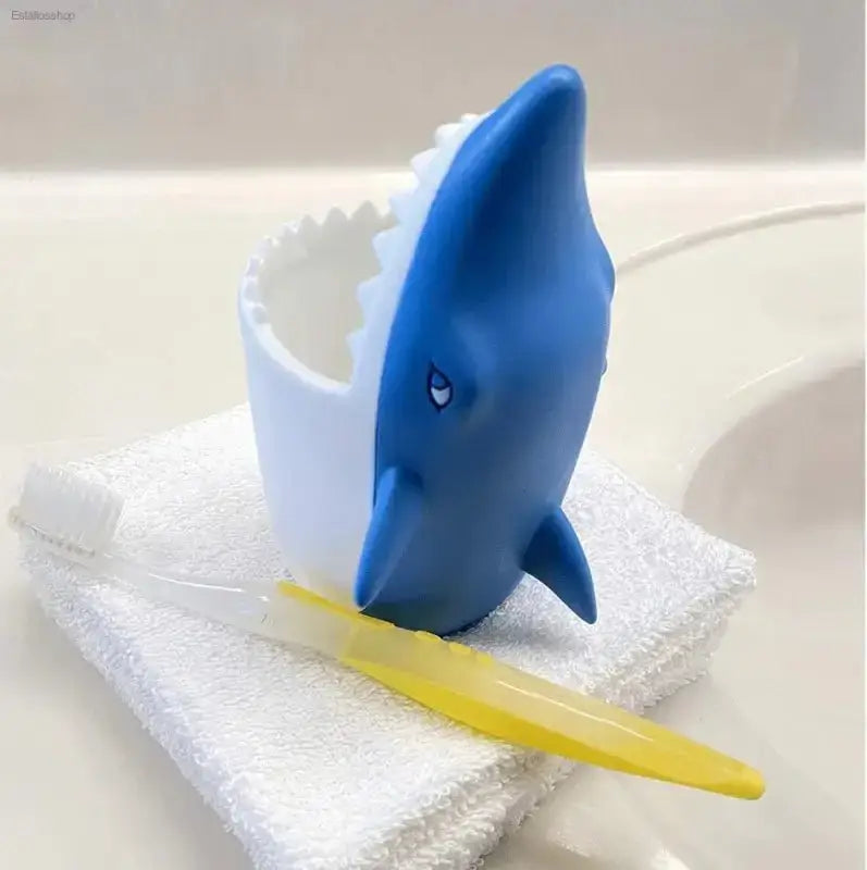 Durable Shark Silicone Kids Toothbrush Holder with Easy - to - Clean Design for Fun Bathroom Organization - EstaliosShop