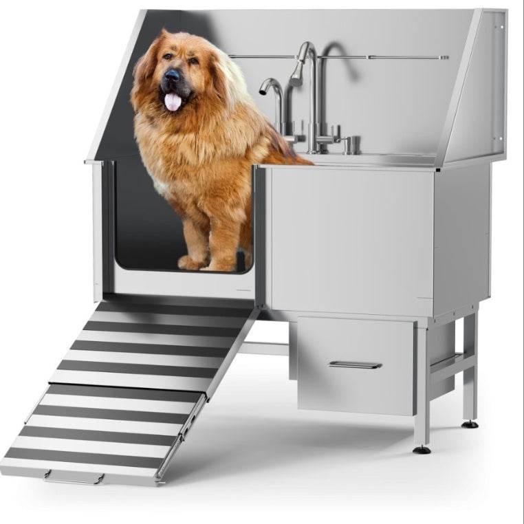 Stainless Steel Dog Bath Table with Ramp and Accessories - Estalios