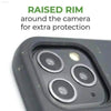 Phone case with raised camera rim.