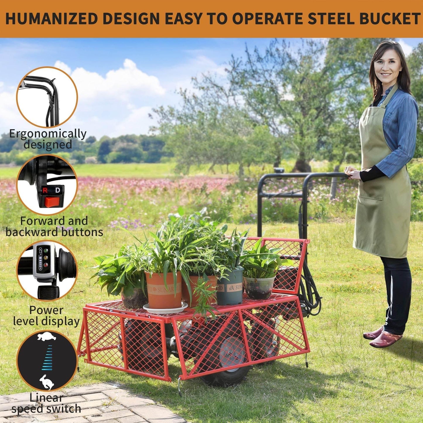 Electric Powered Wheelbarrow Utility Cart with 500lbs Capacity - Estalios
