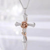 Elegant 925 Sterling Silver Rose Cross Necklace with Cubic Zirconia - Perfect Gift for Women and Moms - Estalios