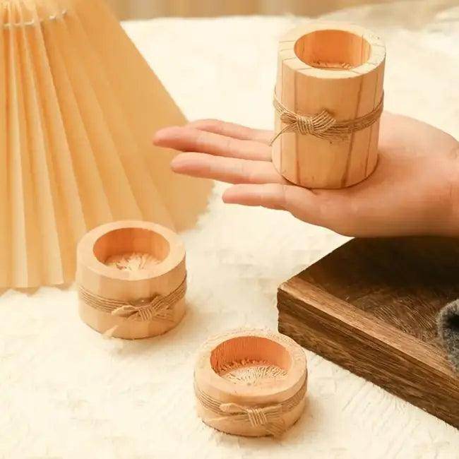 Elegant Wooden Cylindrical Candlesticks Set with Burlap Bows for Cozy Decor - Estalios
