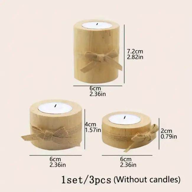 Elegant Wooden Cylindrical Candlesticks Set with Burlap Bows for Cozy Decor - Estalios