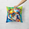 English Bulldog Hippie Dawg Throw Pillow, Machine Washable - Estalios