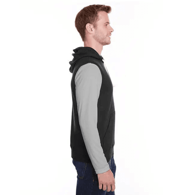 Comfortable Adult Triblend Fleece Sleeveless Hoodie - BLACK - S - Estalios