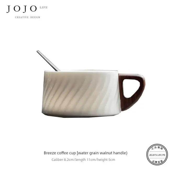 Sleek Ceramic Coffee Cup Set with Wooden Handle for Elegance - Estalios