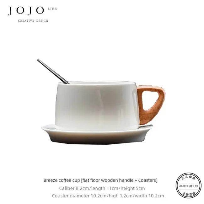Sleek Ceramic Coffee Cup Set with Wooden Handle for Elegance - Estalios